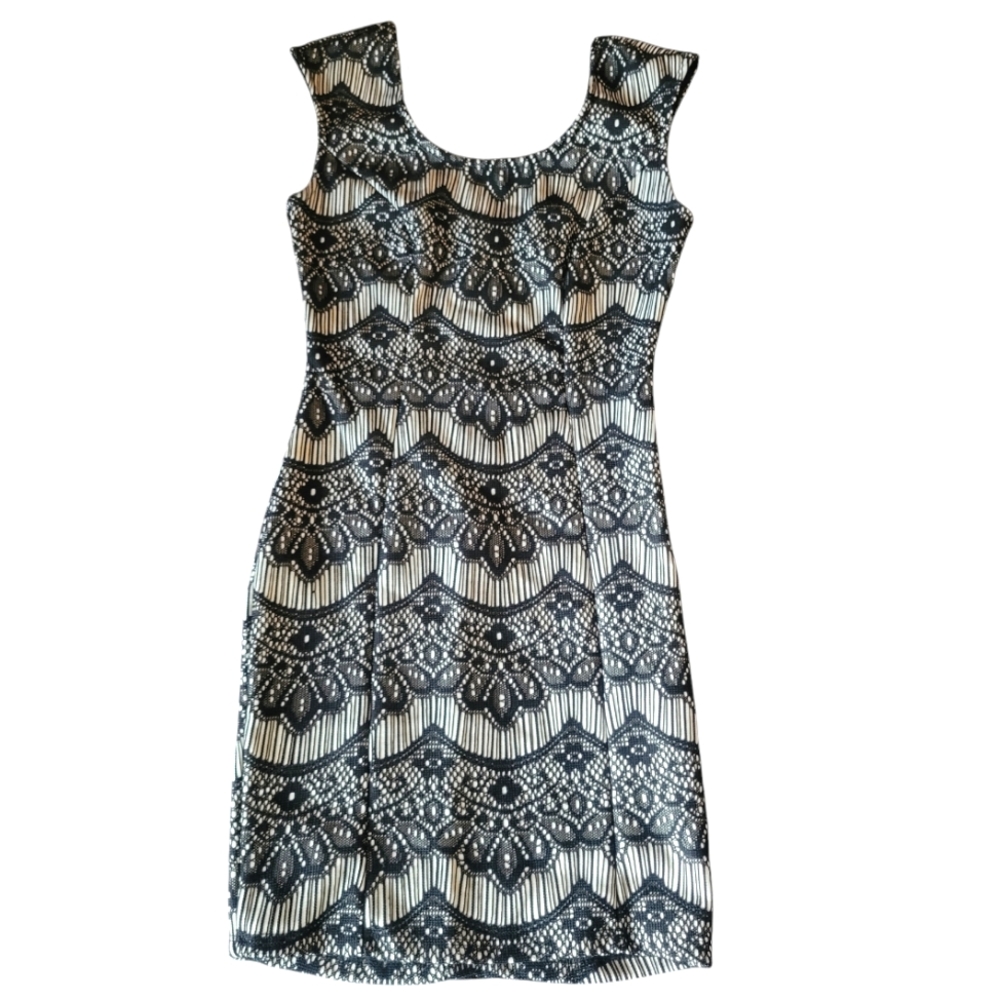 Windsor Black and White Lace Bodycon Dress NWOT